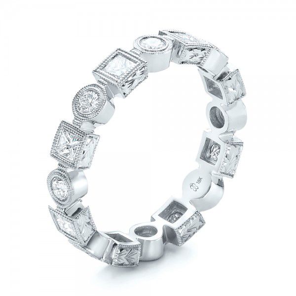 18k White Gold Stackable Diamond Eternity Band - Three-Quarter View -  101875