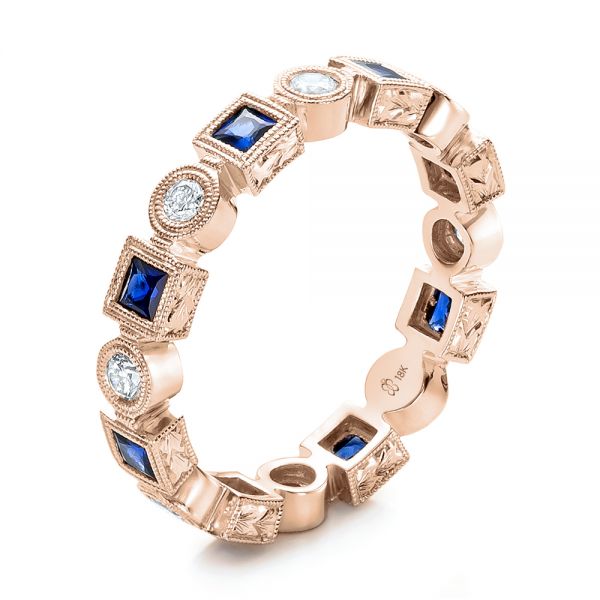 Stackable Diamond and Blue Sapphire Eternity Band - Image