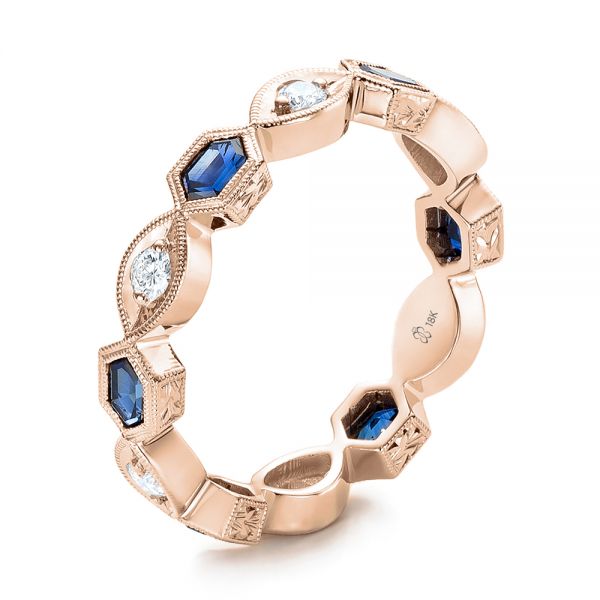 18k Rose Gold 18k Rose Gold Stackable Diamond And Blue Sapphire Eternity Band - Three-Quarter View -  101876