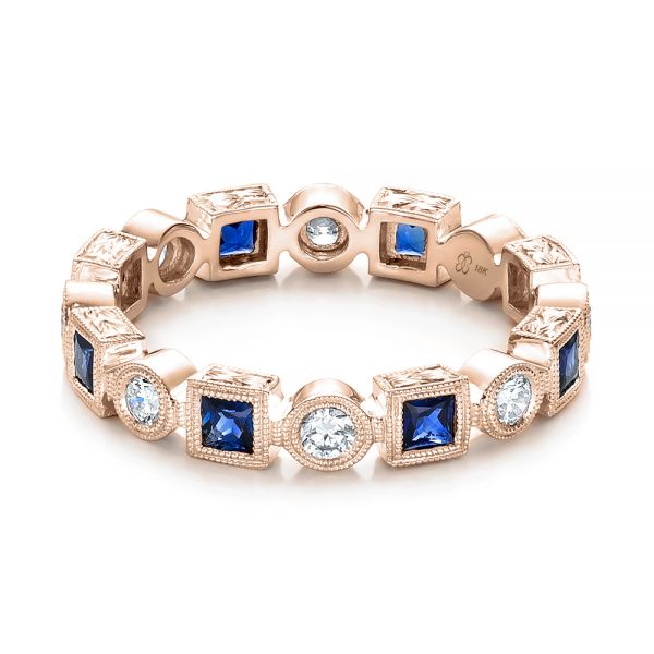 18k Rose Gold 18k Rose Gold Stackable Diamond And Blue Sapphire Eternity Band - Flat View -  101874
