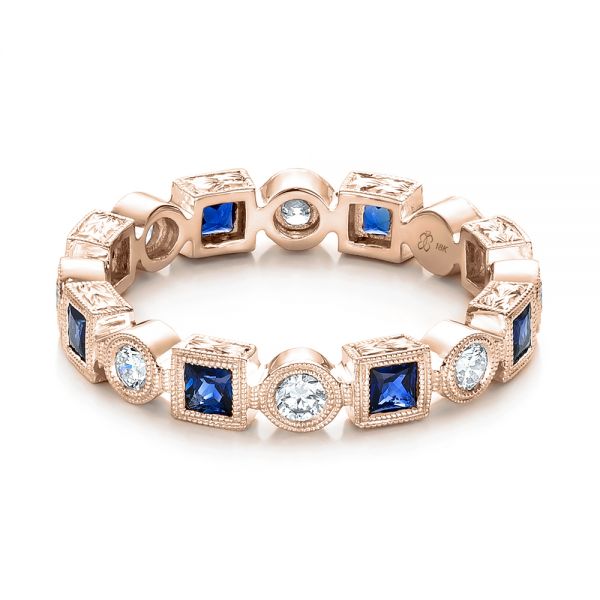 14k Rose Gold 14k Rose Gold Stackable Diamond And Blue Sapphire Eternity Band - Flat View - 101874