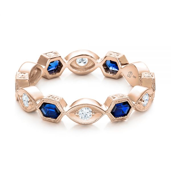 14k Rose Gold 14k Rose Gold Stackable Diamond And Blue Sapphire Eternity Band - Flat View -  101876