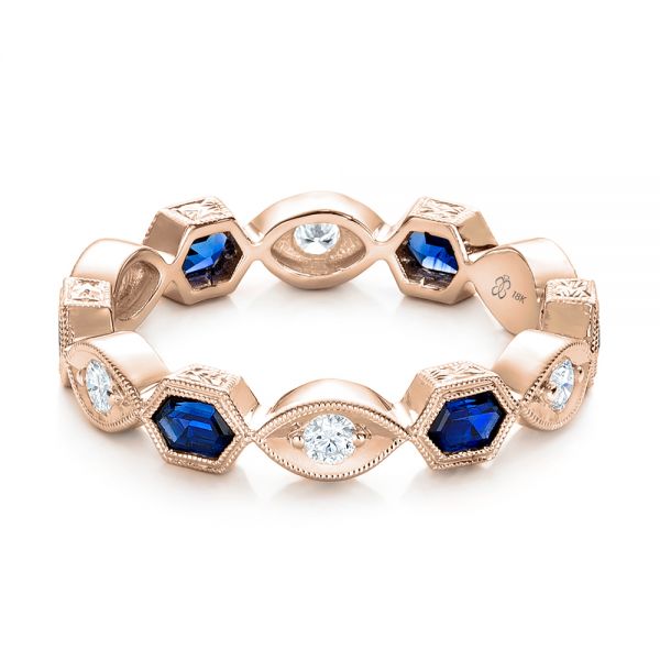 14k Rose Gold 14k Rose Gold Stackable Diamond And Blue Sapphire Eternity Band - Flat View - 101876