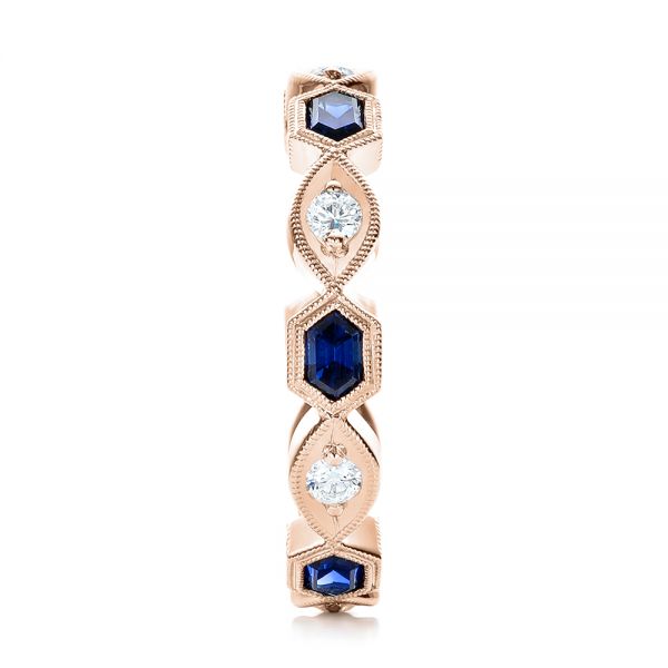 18k Rose Gold 18k Rose Gold Stackable Diamond And Blue Sapphire Eternity Band - Side View -  101876