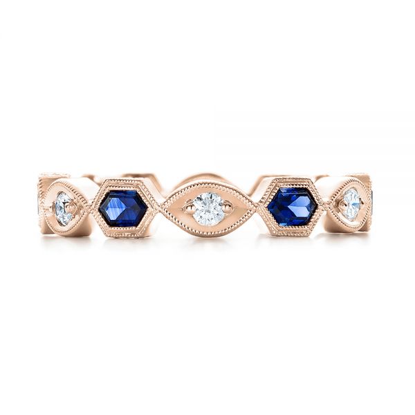 14k Rose Gold 14k Rose Gold Stackable Diamond And Blue Sapphire Eternity Band - Top View - 101876