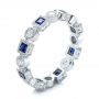 18k White Gold Stackable Diamond And Blue Sapphire Eternity Band - Three-Quarter View -  101874 - Thumbnail