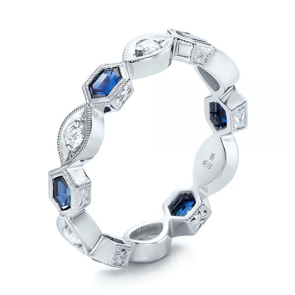 Stackable Diamond and Blue Sapphire Eternity Band - Image