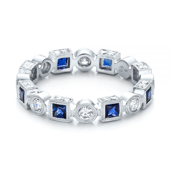 14k White Gold 14k White Gold Stackable Diamond And Blue Sapphire Eternity Band - Flat View -  101874