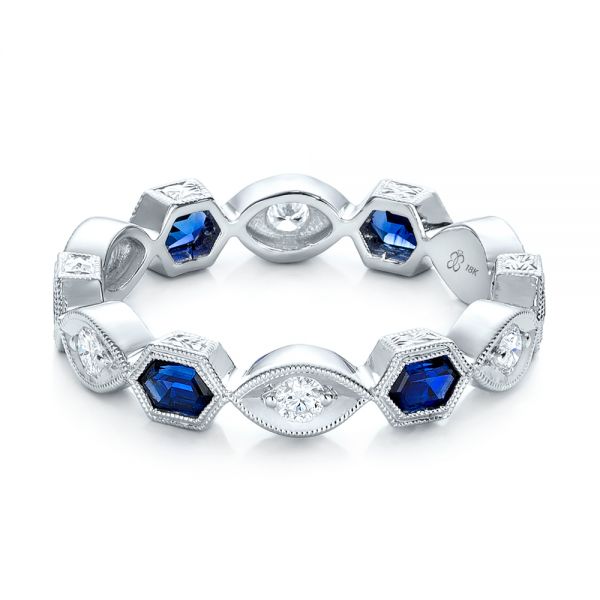  Platinum Platinum Stackable Diamond And Blue Sapphire Eternity Band - Flat View -  101876