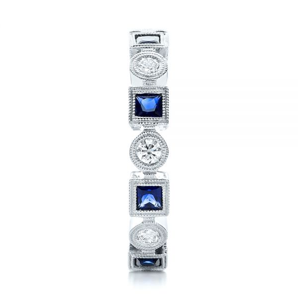 18k White Gold Stackable Diamond And Blue Sapphire Eternity Band - Side View -  101874