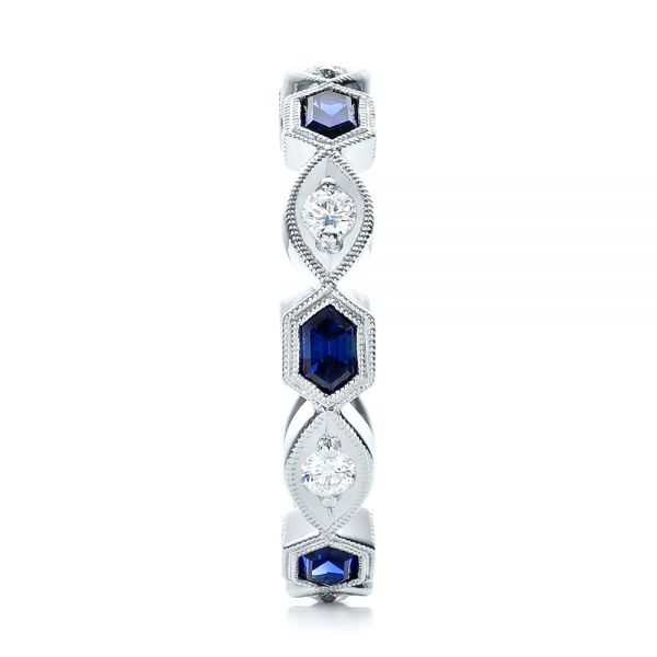  Platinum Platinum Stackable Diamond And Blue Sapphire Eternity Band - Side View -  101876