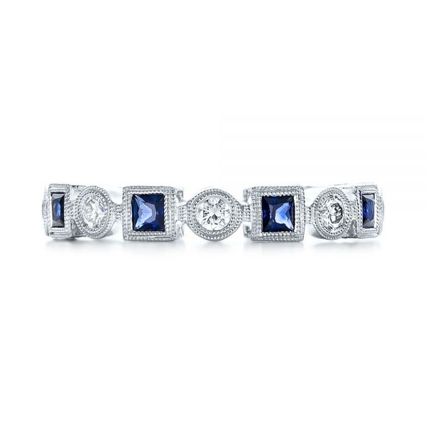 14k White Gold 14k White Gold Stackable Diamond And Blue Sapphire Eternity Band - Top View -  101874