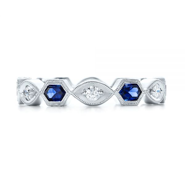 18k White Gold Stackable Diamond And Blue Sapphire Eternity Band - Top View -  101876