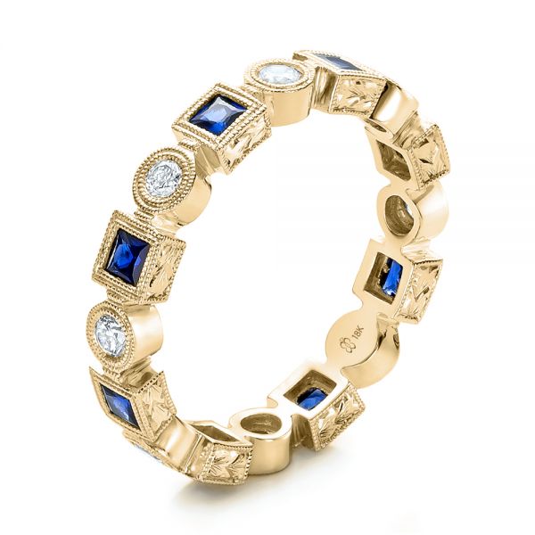 14k Yellow Gold 14k Yellow Gold Stackable Diamond And Blue Sapphire Eternity Band - Three-Quarter View -  101874