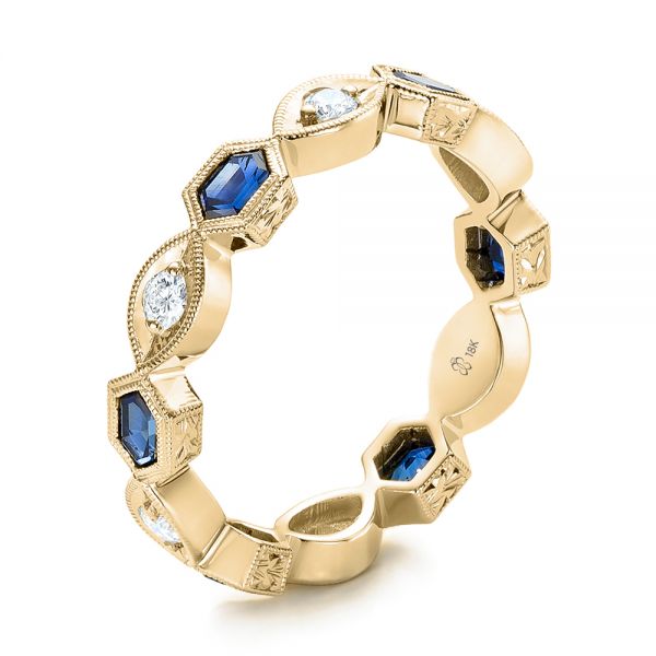 18k Yellow Gold 18k Yellow Gold Stackable Diamond And Blue Sapphire Eternity Band - Three-Quarter View -  101876