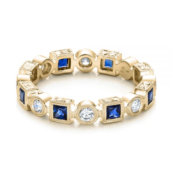14k Yellow Gold 14k Yellow Gold Stackable Diamond And Blue Sapphire Eternity Band - Flat View -  101874