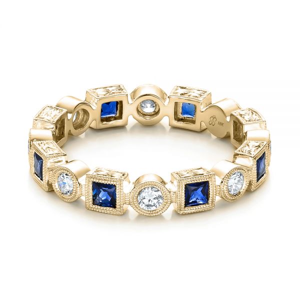 14k Yellow Gold 14k Yellow Gold Stackable Diamond And Blue Sapphire Eternity Band - Flat View - 101874