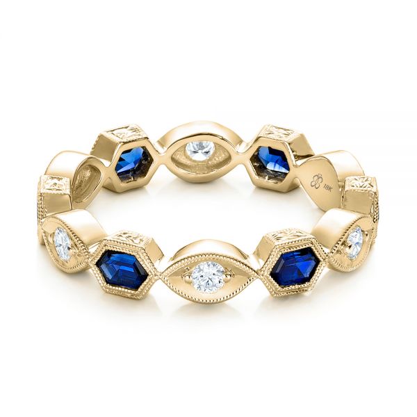 14k Yellow Gold 14k Yellow Gold Stackable Diamond And Blue Sapphire Eternity Band - Flat View - 101876