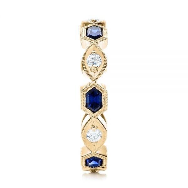 18k Yellow Gold 18k Yellow Gold Stackable Diamond And Blue Sapphire Eternity Band - Side View -  101876