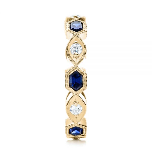 14k Yellow Gold 14k Yellow Gold Stackable Diamond And Blue Sapphire Eternity Band - Side View - 101876