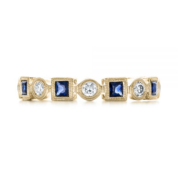 18k Yellow Gold 18k Yellow Gold Stackable Diamond And Blue Sapphire Eternity Band - Top View -  101874