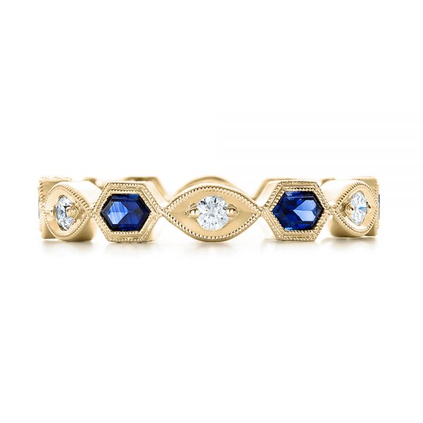 14k Yellow Gold 14k Yellow Gold Stackable Diamond And Blue Sapphire Eternity Band - Top View - 101876