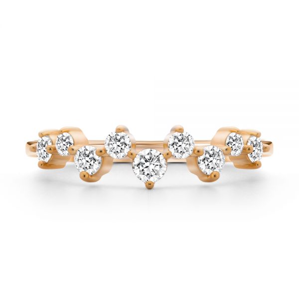 18k Rose Gold 18k Rose Gold Staggered Diamond Wedding Band - Top View - 107707
