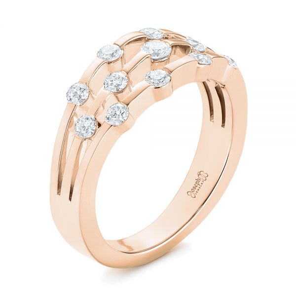 18k Rose Gold 18k Rose Gold Tension Set Diamond Women's Anniversary Band - Three-Quarter View -  945