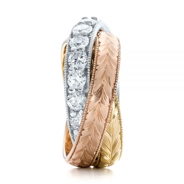  18K Gold And 18K Gold And Platinum Three-tone Hand Engraved Anniversary Band - Side View -  101834