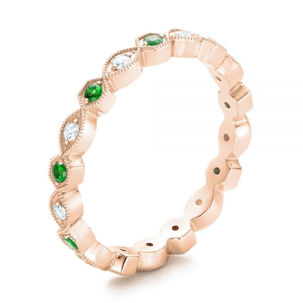 14k Rose Gold 14k Rose Gold Tsavorite And Diamond Stackable Eternity Band - Three-Quarter View -  101892