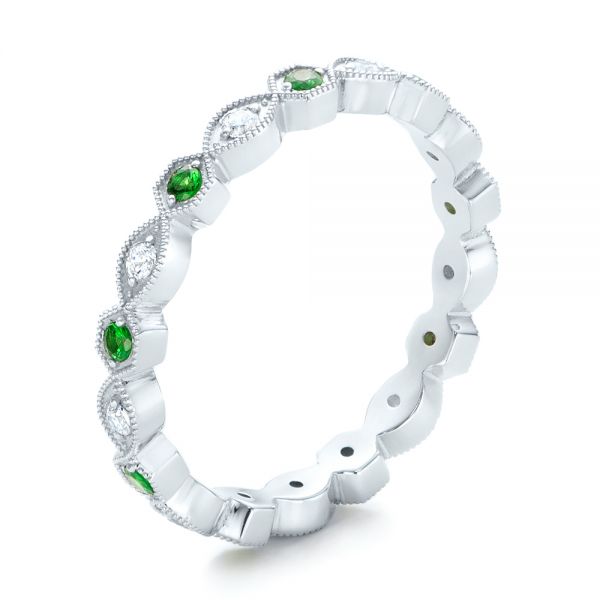 18k White Gold Tsavorite And Diamond Stackable Eternity Band - Three-Quarter View -  101892