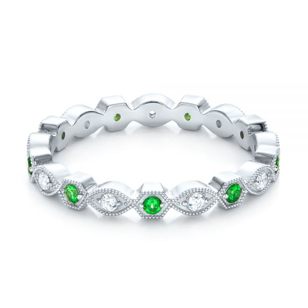 18k White Gold Tsavorite And Diamond Stackable Eternity Band - Flat View -  101892