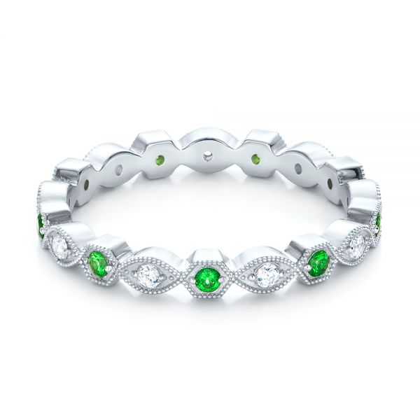 14k White Gold 14k White Gold Tsavorite And Diamond Stackable Eternity Band - Flat View -  101892