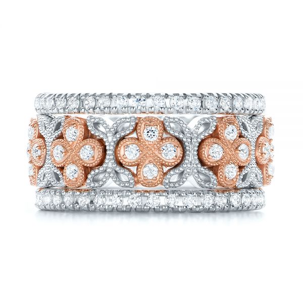 14k Rose Gold And 18K Gold 14k Rose Gold And 18K Gold Two-tone Cross Diamond Stackable Eternity Band - Front View -  101921