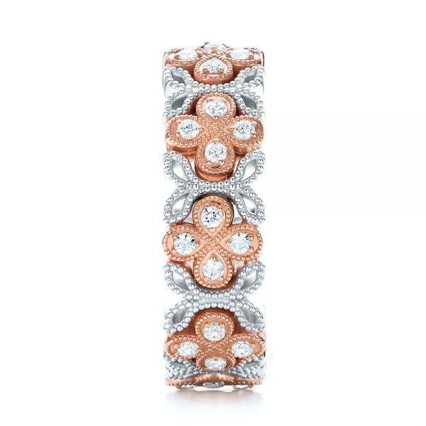 14k Rose Gold And Platinum 14k Rose Gold And Platinum Two-tone Cross Diamond Stackable Eternity Band - Side View -  101921