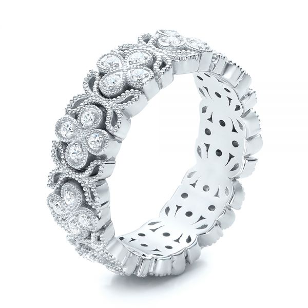  Platinum And 18K Gold Platinum And 18K Gold Two-tone Cross Diamond Stackable Eternity Band - Three-Quarter View -  101921