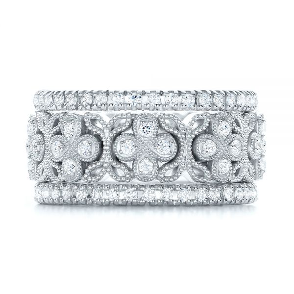 18k White Gold And 14K Gold 18k White Gold And 14K Gold Two-tone Cross Diamond Stackable Eternity Band - Front View -  101921