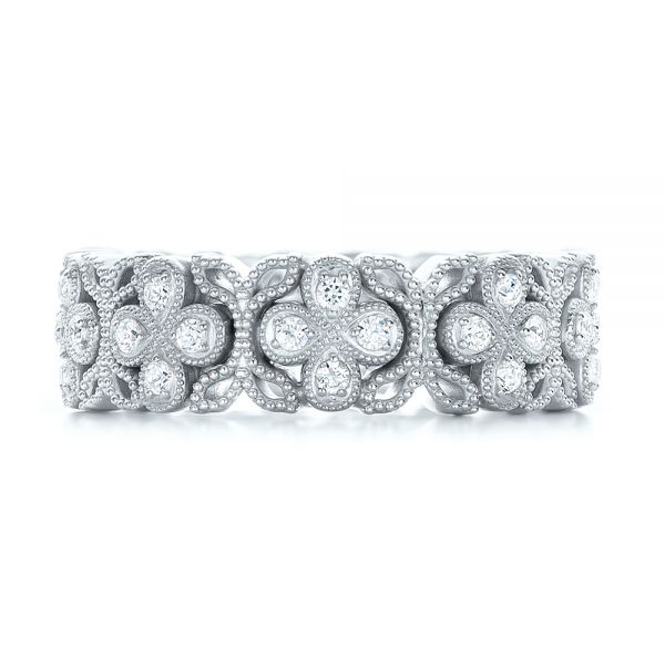 18k White Gold And Platinum 18k White Gold And Platinum Two-tone Cross Diamond Stackable Eternity Band - Top View -  101921