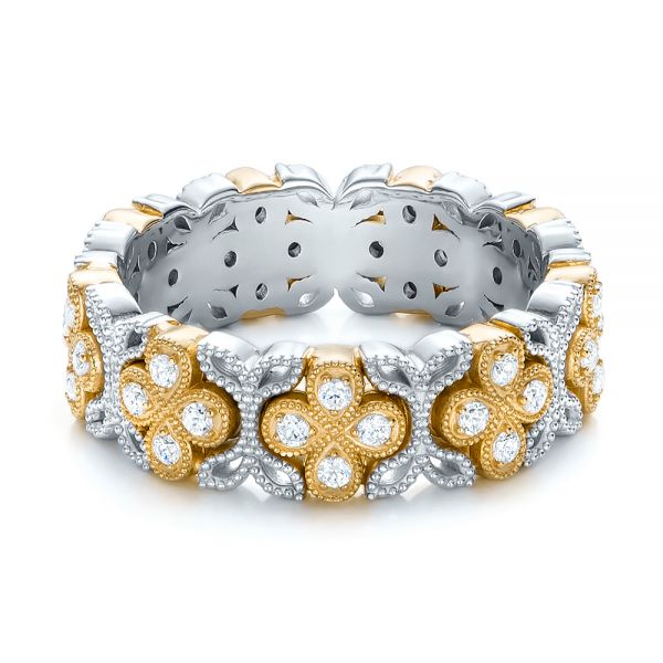 18k Yellow Gold And 18K Gold 18k Yellow Gold And 18K Gold Two-tone Cross Diamond Stackable Eternity Band - Flat View - 101921