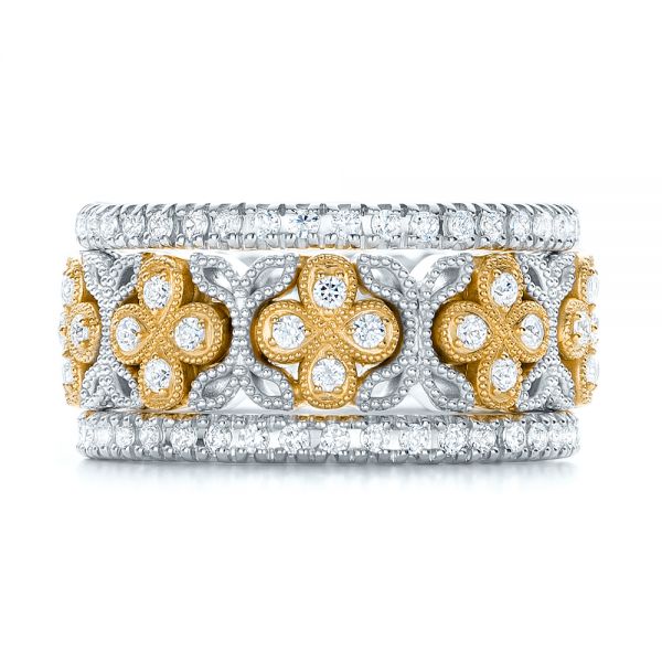 18k Yellow Gold And 14K Gold 18k Yellow Gold And 14K Gold Two-tone Cross Diamond Stackable Eternity Band - Front View -  101921
