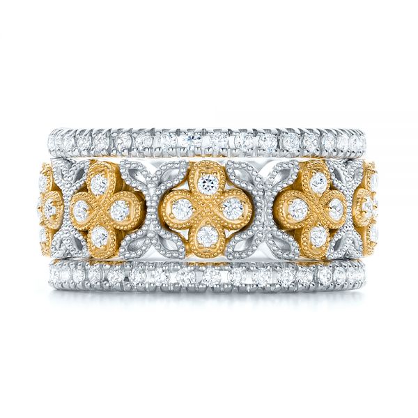 18k Yellow Gold And 18K Gold 18k Yellow Gold And 18K Gold Two-tone Cross Diamond Stackable Eternity Band - Front View - 101921