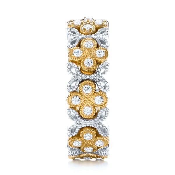 14k Yellow Gold And 14K Gold 14k Yellow Gold And 14K Gold Two-tone Cross Diamond Stackable Eternity Band - Side View -  101921
