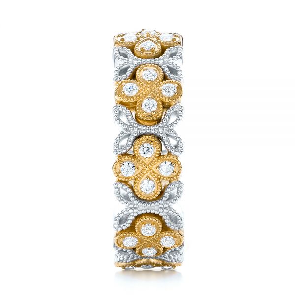 18k Yellow Gold And 18K Gold 18k Yellow Gold And 18K Gold Two-tone Cross Diamond Stackable Eternity Band - Side View - 101921