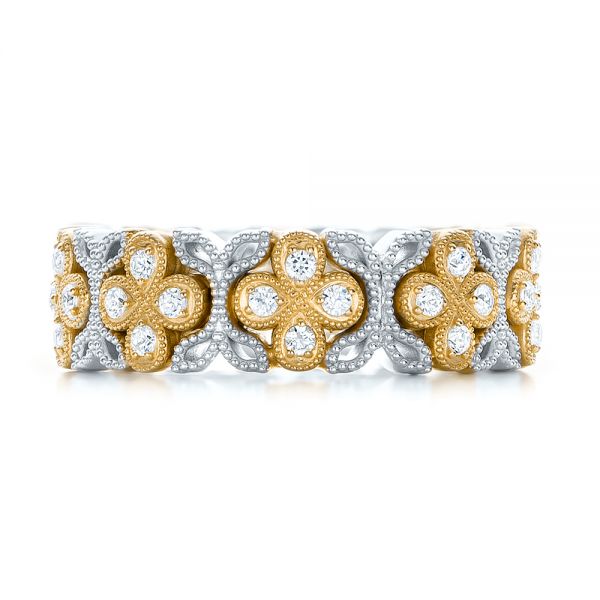 18k Yellow Gold And 18K Gold 18k Yellow Gold And 18K Gold Two-tone Cross Diamond Stackable Eternity Band - Top View - 101921