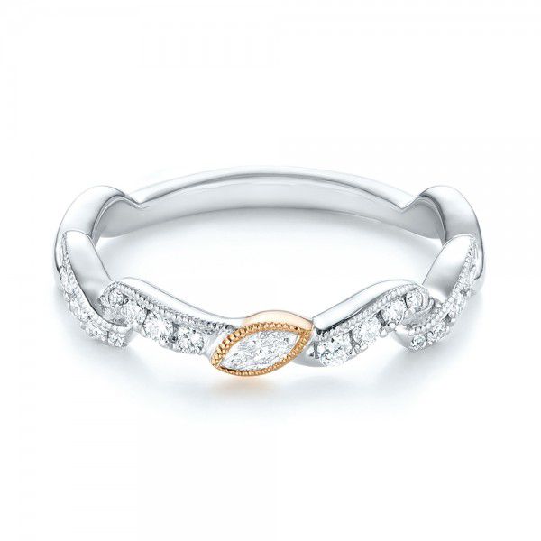 14k White Gold And 18K Gold 14k White Gold And 18K Gold Two-tone Diamond Wedding Band - Flat View -  103110