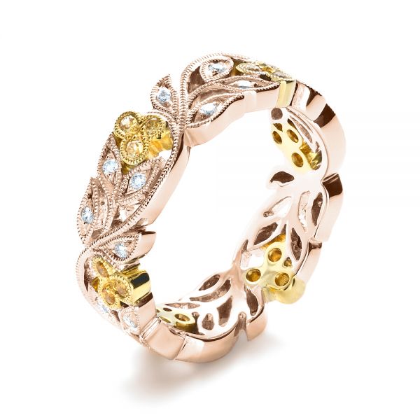 18k Rose Gold And 18K Gold 18k Rose Gold And 18K Gold Two-tone Diamond Women's Anniversary Band - Three-Quarter View - 1252