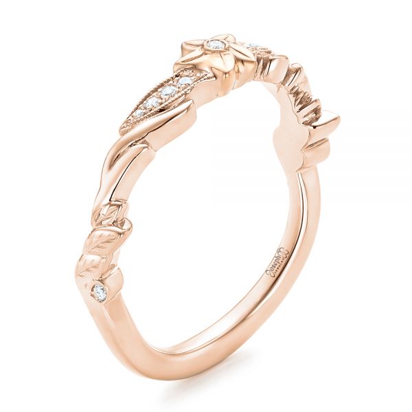 14k Rose Gold And Platinum 14k Rose Gold And Platinum Two-tone Flower And Leaf Diamond Wedding Band - Three-Quarter View -  102555