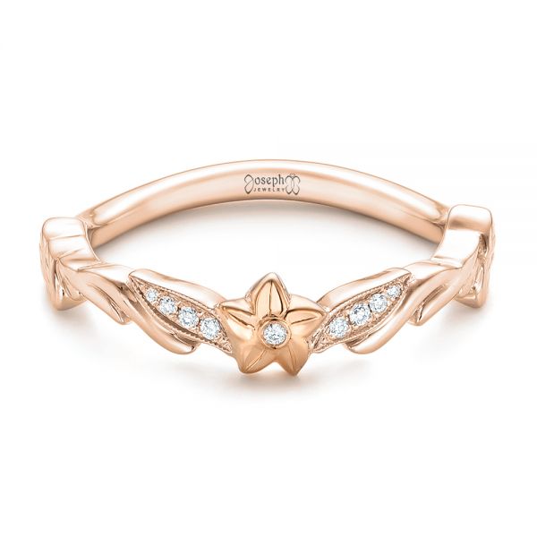 14k Rose Gold And 18K Gold 14k Rose Gold And 18K Gold Two-tone Flower And Leaf Diamond Wedding Band - Flat View - 102555