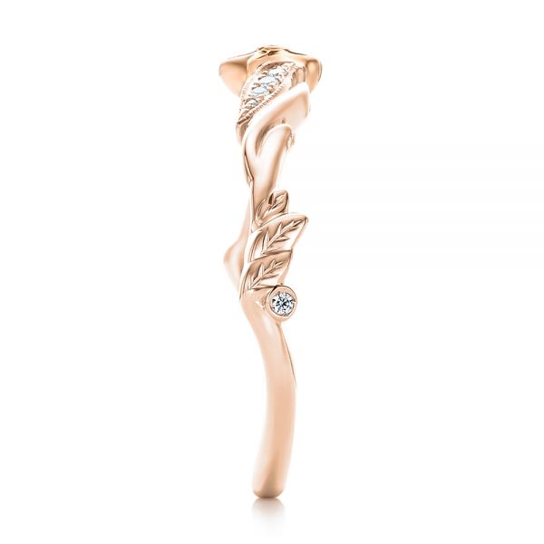 18k Rose Gold And Platinum 18k Rose Gold And Platinum Two-tone Flower And Leaf Diamond Wedding Band - Side View -  102555