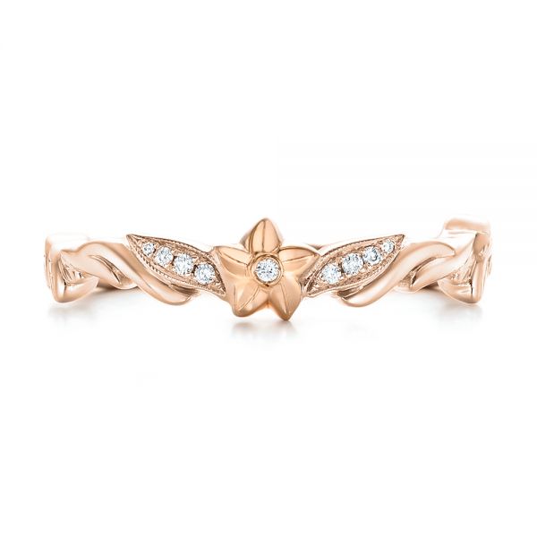 18k Rose Gold And Platinum 18k Rose Gold And Platinum Two-tone Flower And Leaf Diamond Wedding Band - Top View -  102555